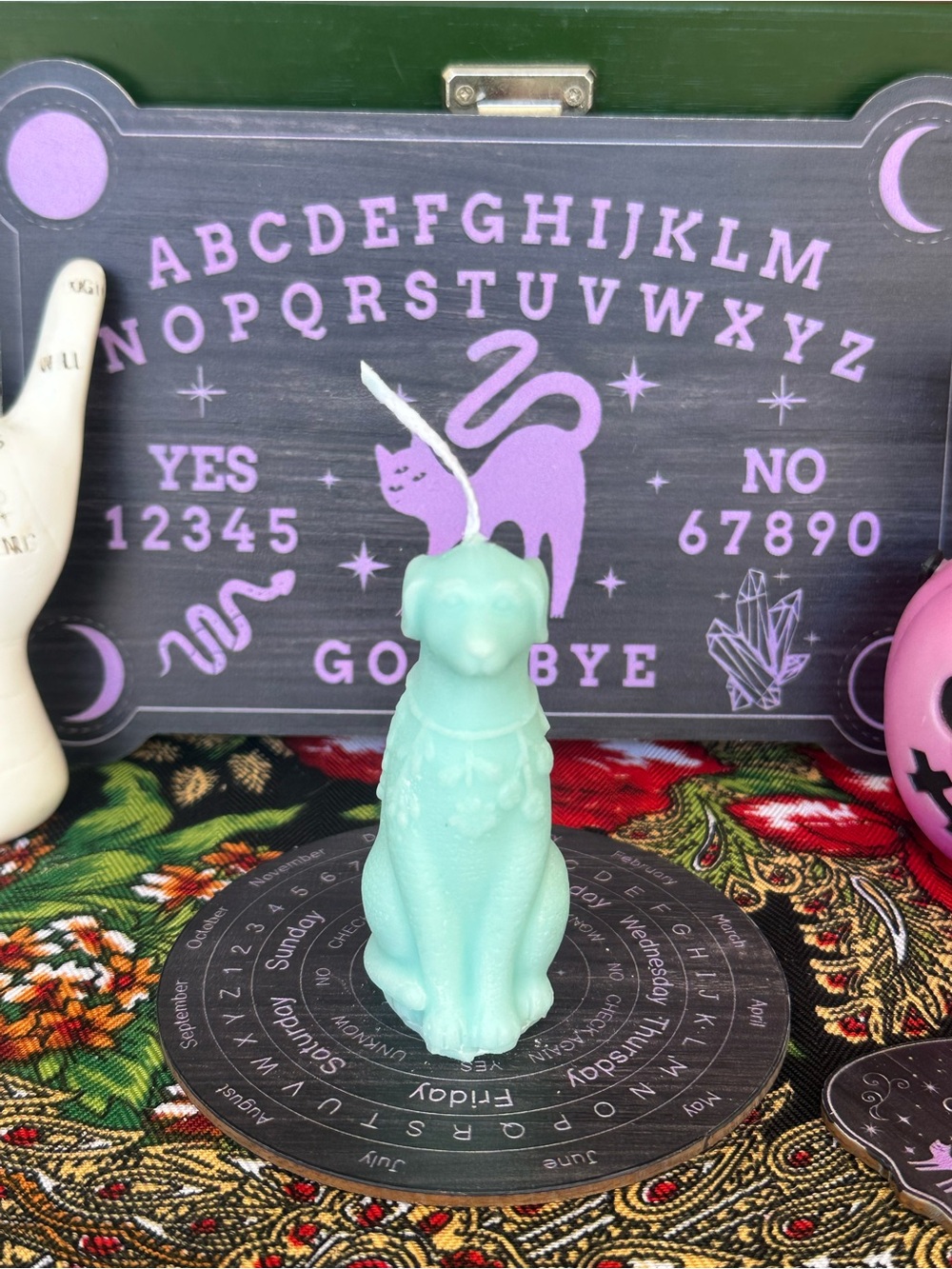 Hand Crafted Mint Green Dog Figure Candle